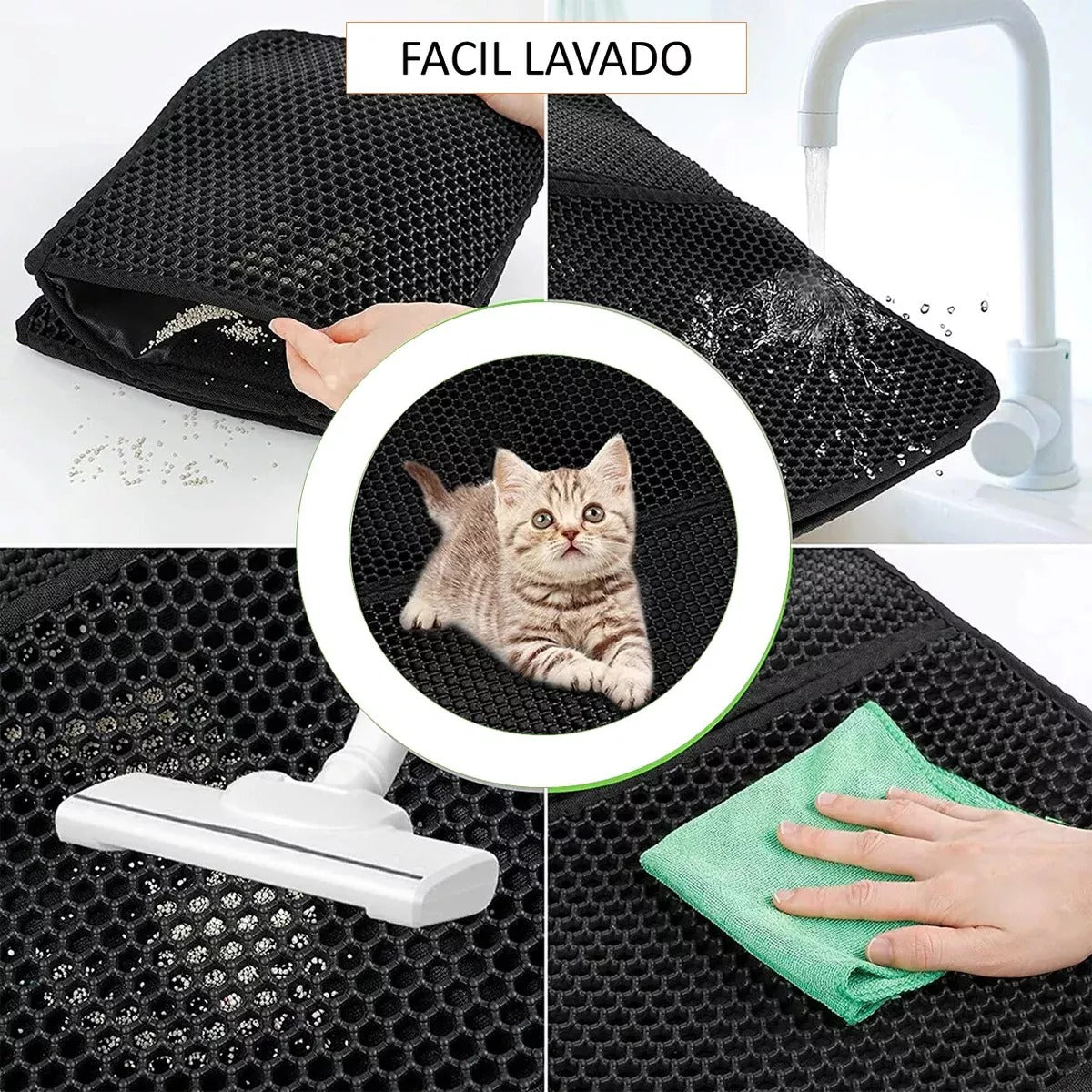 Alfombra Atrapa Arena De Gatos - Tapete Arenero Mascotas Color Negro 35x45 cm