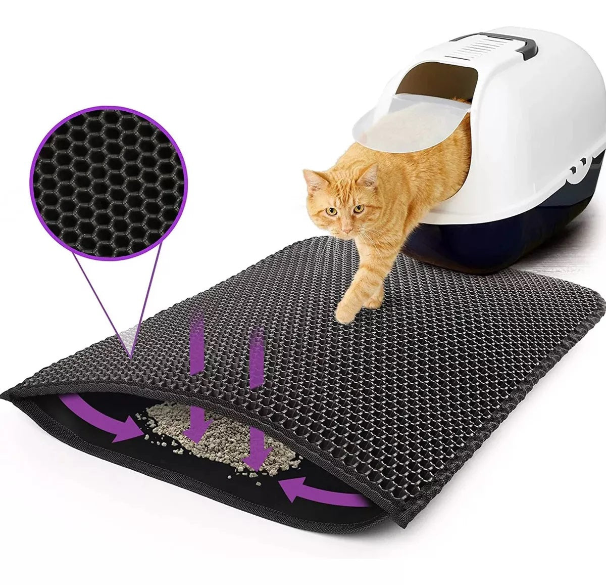 Alfombra Atrapa Arena De Gatos - Tapete Arenero Mascotas Color Negro 35x45 cm